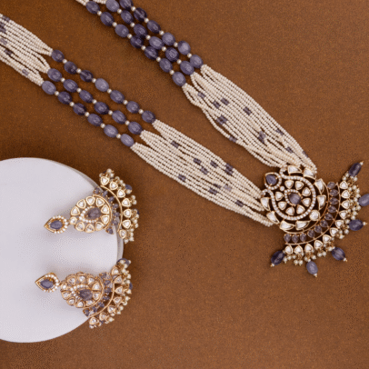 Traditional Lotus Lakshmi Temple red stone Necklace Set with Earrings